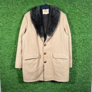Vintage Lebland Sportswear Tan Coat Black Fur Collar Sherpa Lined Size 38